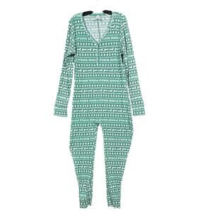 PINK Victoria's Secret Pajama One-piece Womens 2XL Green Fair Isle Dogs Thermal